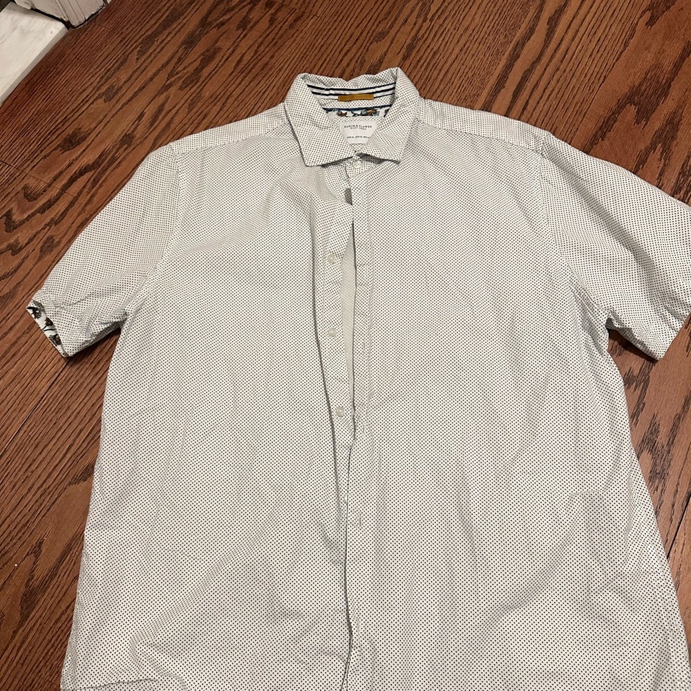 Men's Short-Sleeve Button-Up Shirt - White with Micro Dot Pattern